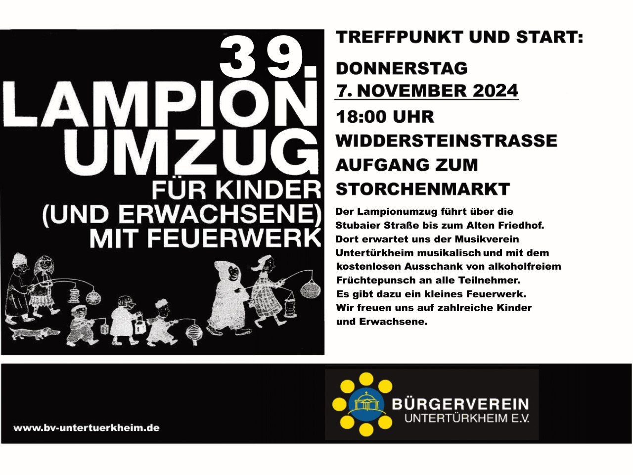 39. Lampionumzug durch UNTERTÜRKHEIM am Do 7.11.2024 – 18 Uhr